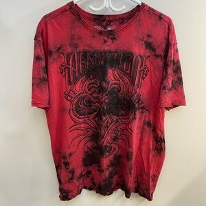 Affliction Men's Red and Black Graphic Tee Size 2XL